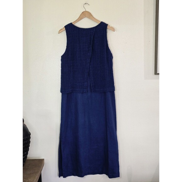 J. Jill pureJill Linen Blue Maxi Layered Dress Womens Size Medium Batik Overlay - Picture 7 of 11